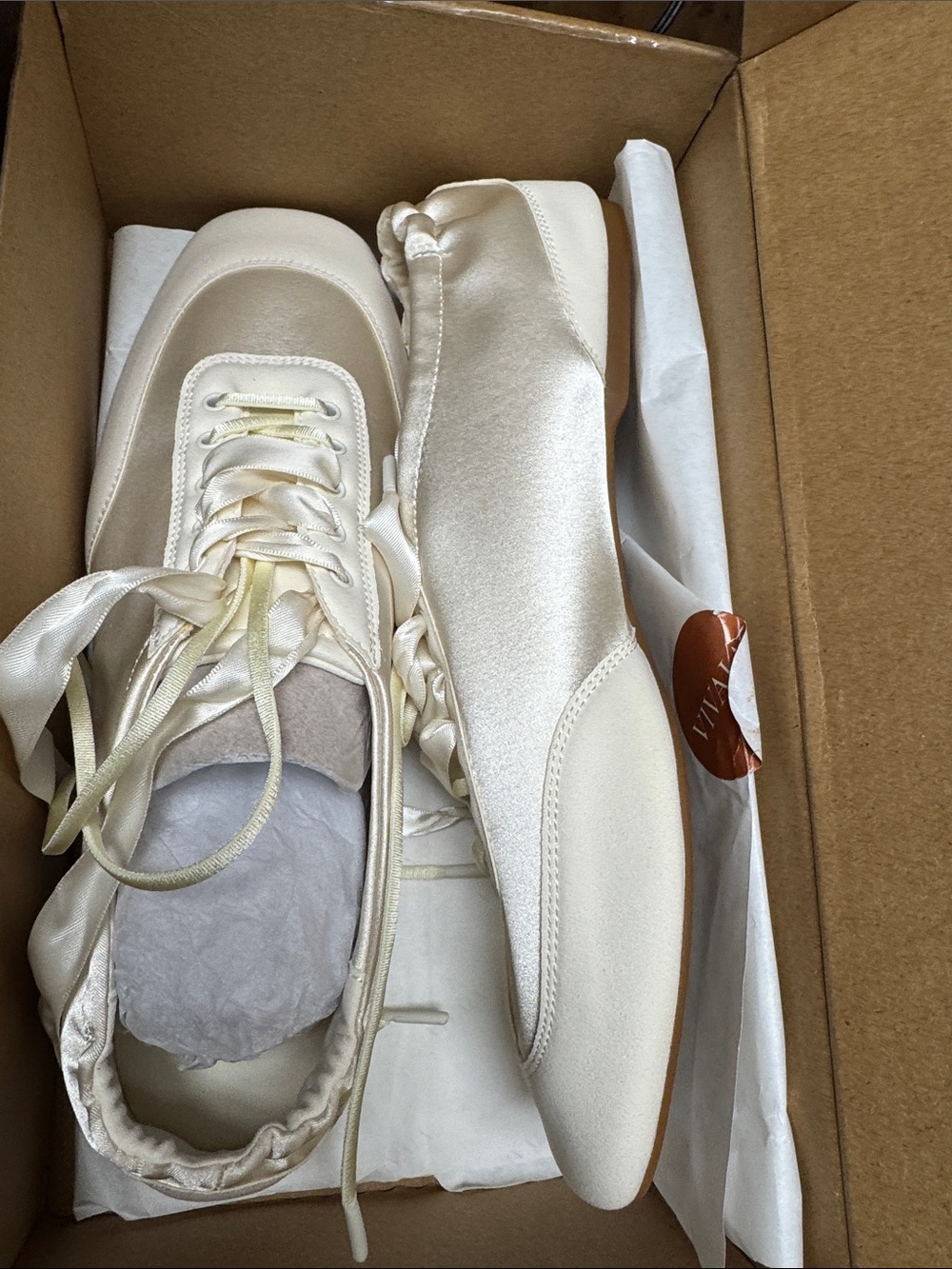 VIVAIA Women's Satin Lace-Up Sneakers in Ivory - Picture 6 of 8